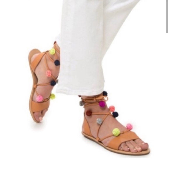 Loeffler Randall Saskia Flat Pom Pom Ankle Wrap Sandal Size 8 - Picture 5 of 6